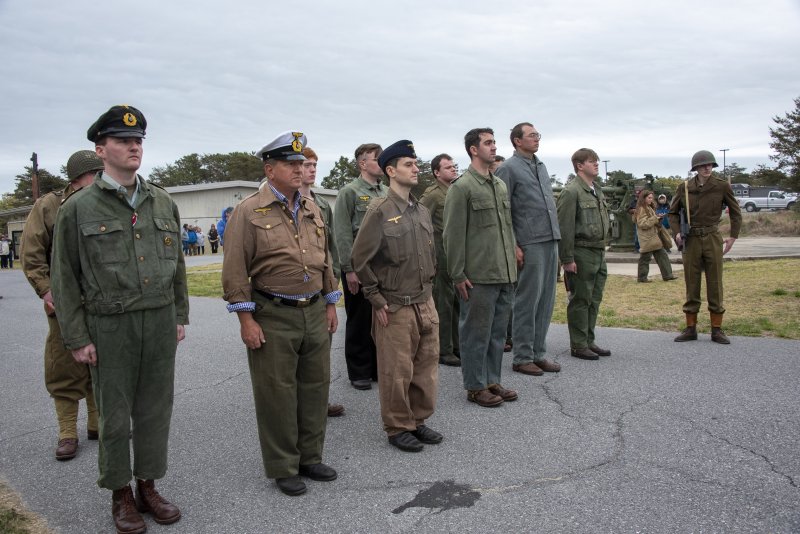 German submarine soldiers are lined up for arrest at Fort Miles Defense Day during the submarine surrender.